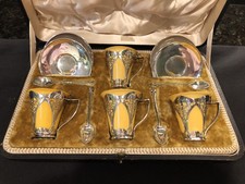 ART NOVEAU 1905 ROBERTS & BELK STERLING TEA SET,CUP,SAUCER,SPOON X 4 CASE