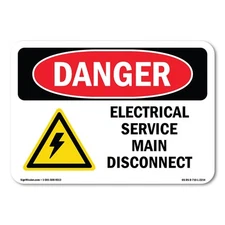 Electrical Service Main Disconnect ANSI Danger Sign Metal Plastic Decal