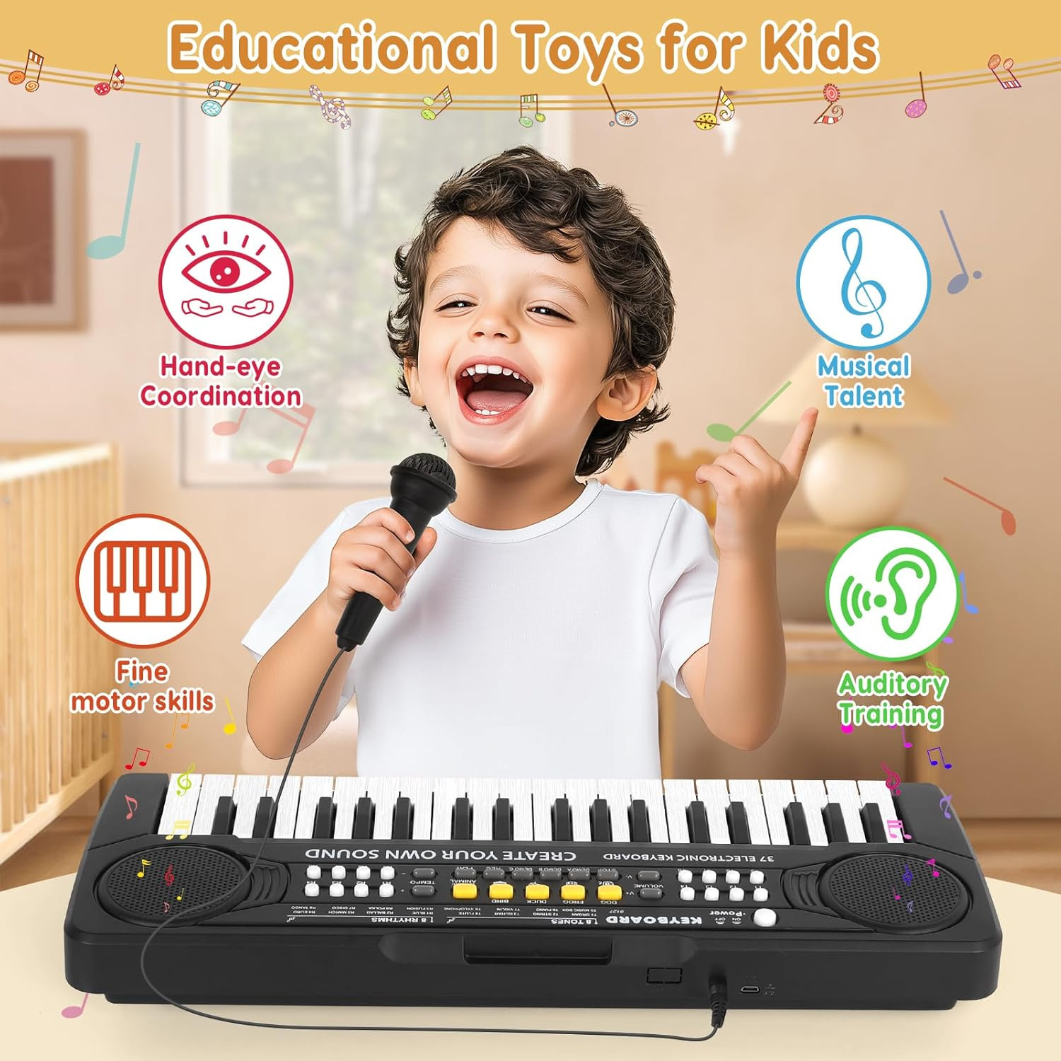 Pianola Musicale per Bambini - Tastiera Elettronica Portatile 37 Tasti Multifunz foto 6