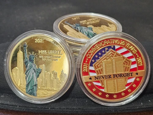 (1 PCS) 2021 golden Lady Liberty "Never Forget" Sep 11, 2001 - 20 year coin