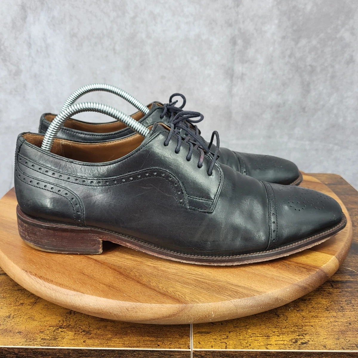 Johnston Murphy Oxford Shoes Mens 9.5 Black Leather Brogue Dress