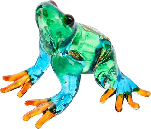 Mini Hand Blown Art Glass, Rainforest Frog Miniature 2.2"L x 0.7"W x 1.5"H - Picture 2 of 5