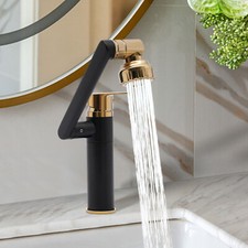 Elegant Matte Black and Gold Bathroom Faucet, Dual Water Modes for Cleaning and