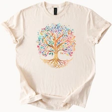 Rainbow Tree of Life Shirt Colorful Roots Graphic Tee Boho Nature Top