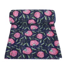 Indian Handmade Quilt Vintage Kantha Bedspread Throw Cotton Blanket Gudari Queen
