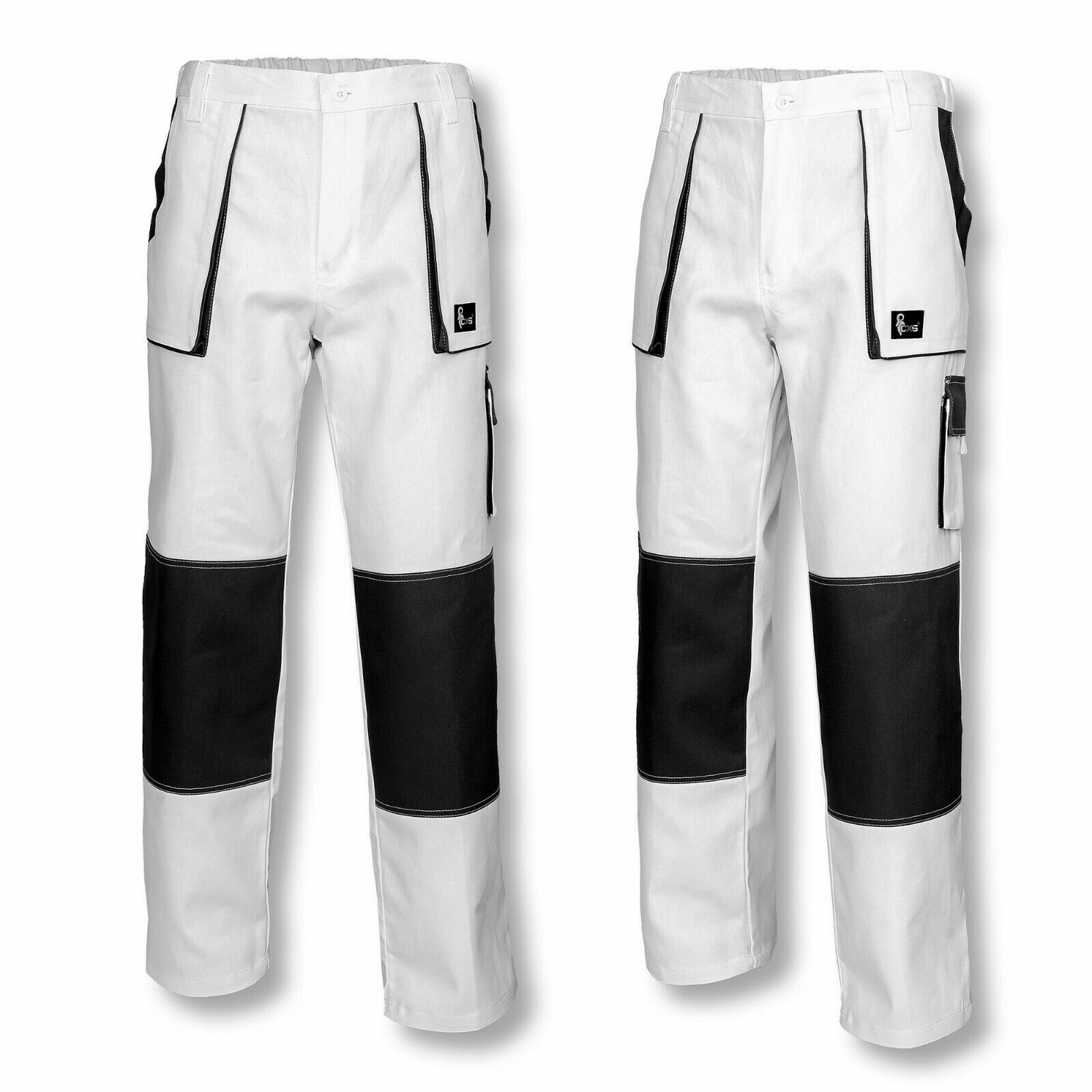 White WORK TROUSERS KNEE PADS Mens Pants Painters Decorators 100