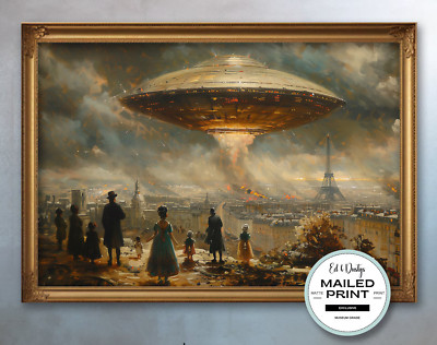 Vintage UFO Oil Painting, Country Alien Print, Science Fiction, Sci-Fi Print