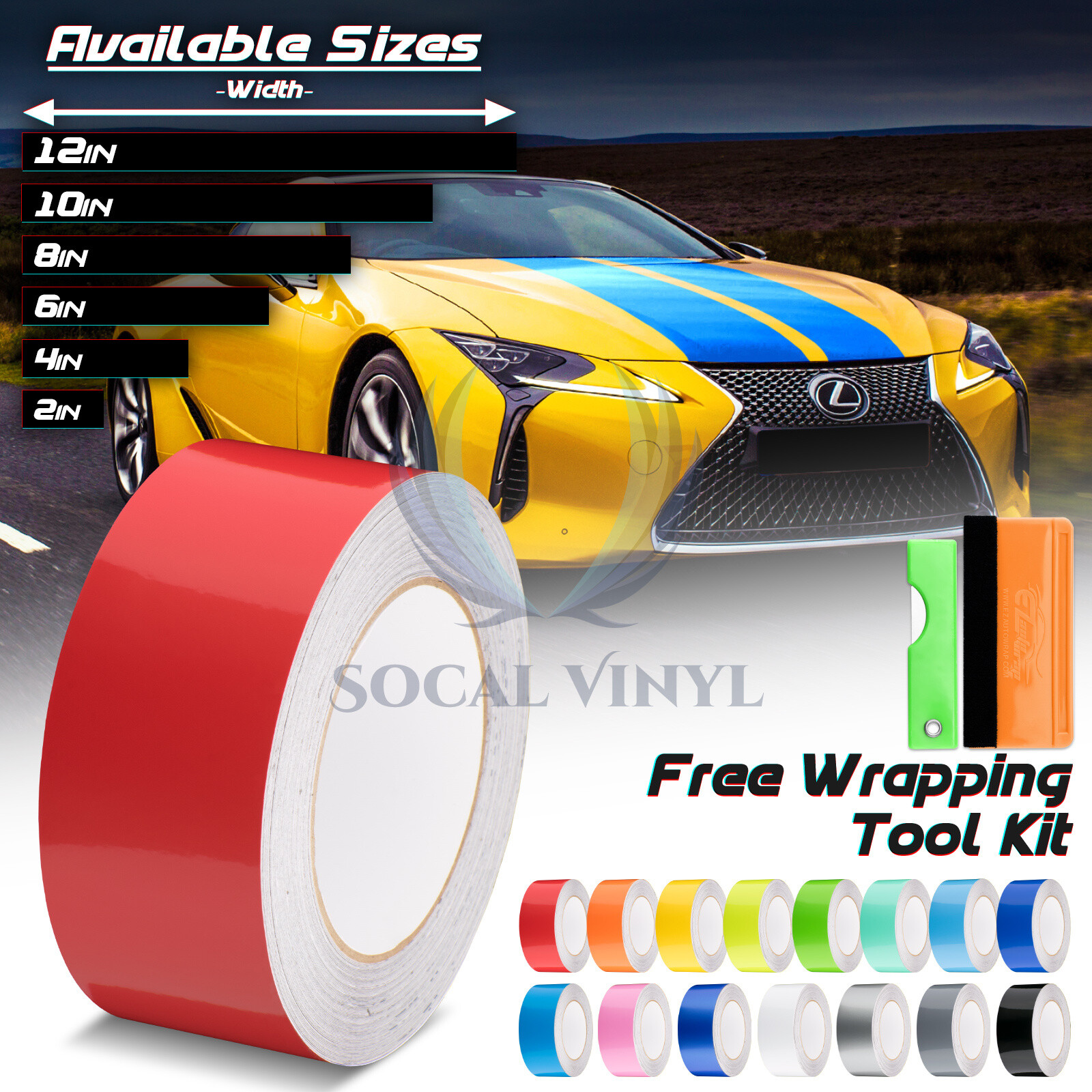 Gloss Color Racing Stripes Vinyl Wrap For Lexus IS ES GS Stripe 25FT ...