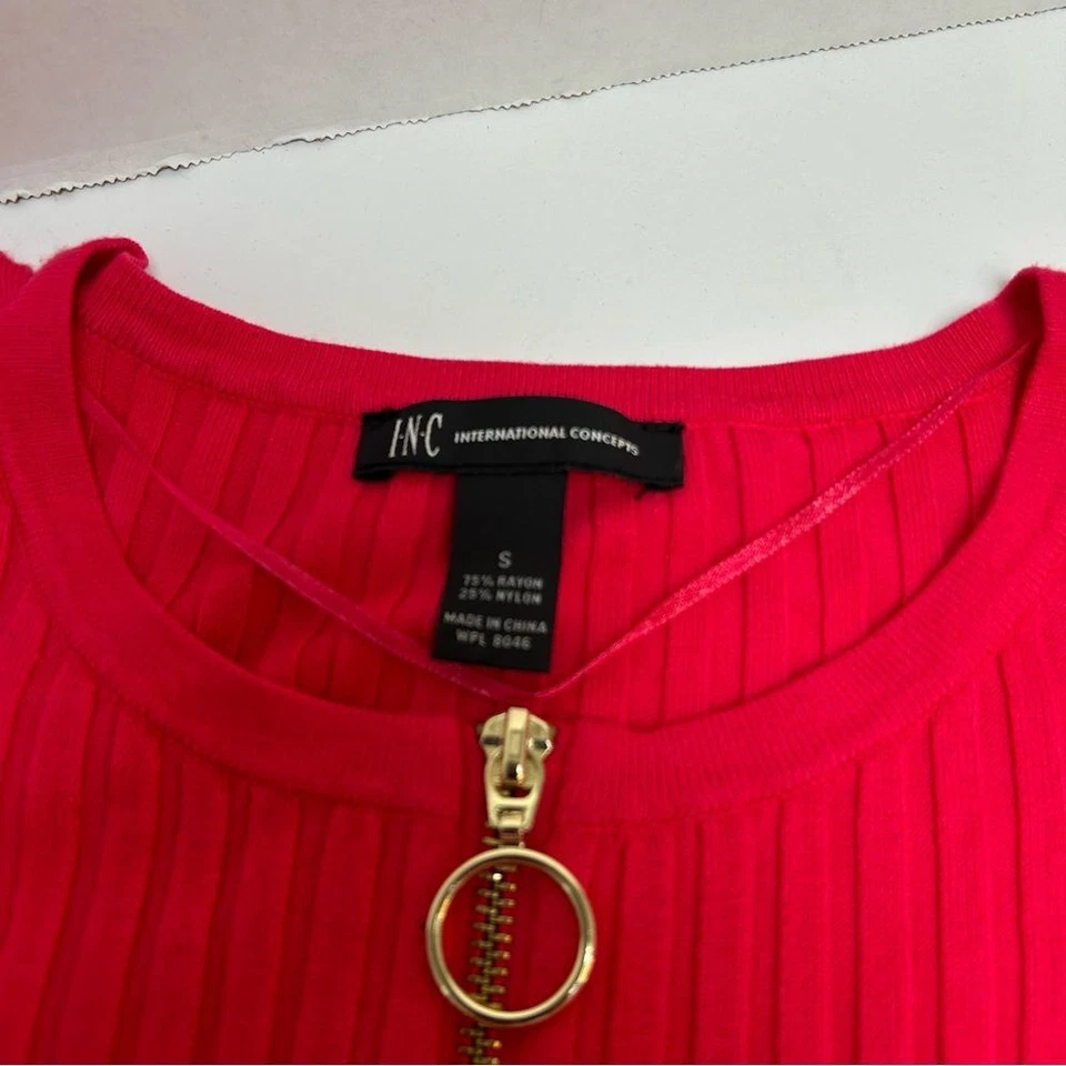 INC International Concepts Cherry Red Pink 1/2 Zip Ribbed Sweater Dress Small - Image 2 of 4