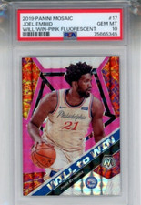 2019-20 Panini Mosaic  Pink Fluorescent Will to Win #17 Joel Embiid PSA 10