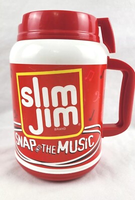 Slim Jim Brand 64 oz Travel Jug Cup Advertising Snap Into The Music Jumbo Size