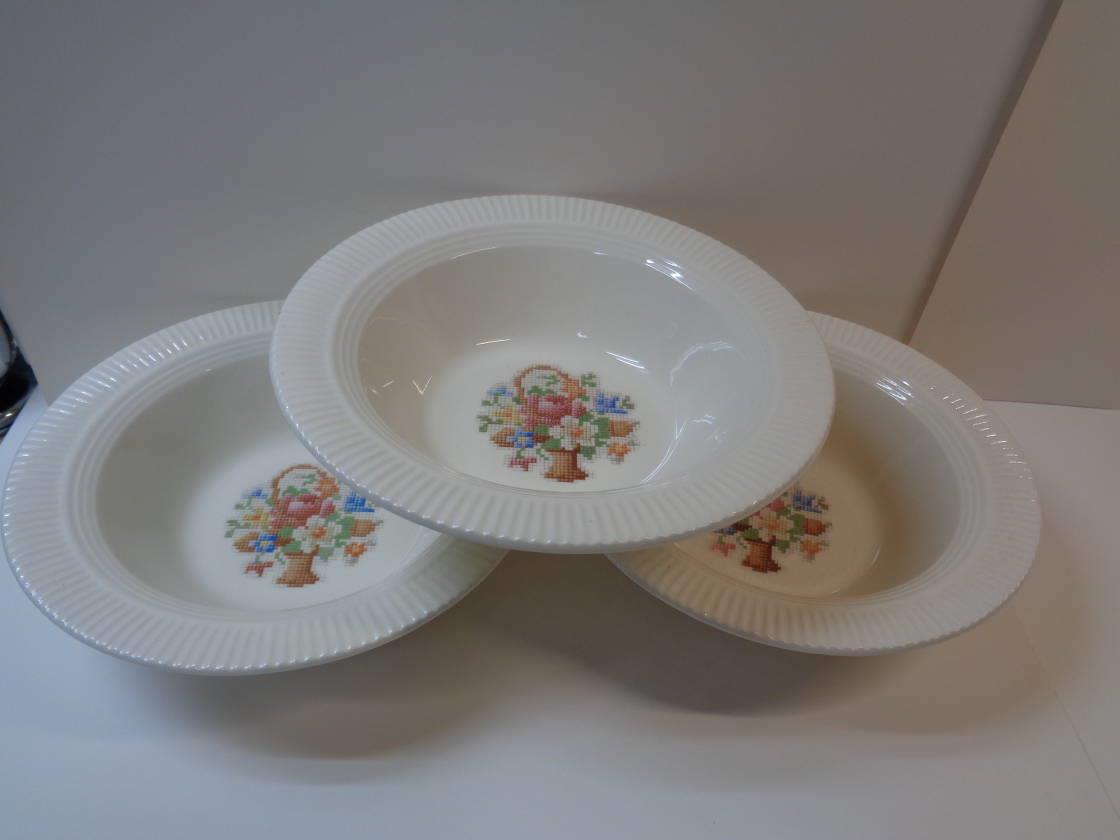 lot of 3 Salem China Co BASKET P P NEEDLEPOINT 6.25 Cereal Bowls USA