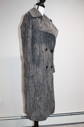 All Saints Aren Coat Size 4 Wool Hepburn Steampunk Modern Minimalist Herringbone - Picture 7 of 11