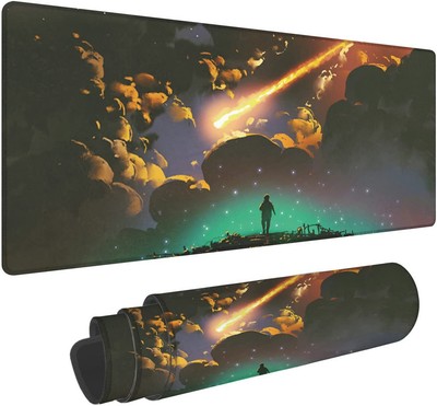 Boy Looking Meteor in Colorful Sky Gaming Mouse Pad Large Mouse Mat XL Desk M...
