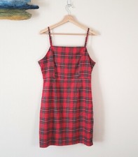SHEIN Sexy Sleeveless Red Tartan Plaid Pencil Dress Spaghetti Strap Holiday EUC