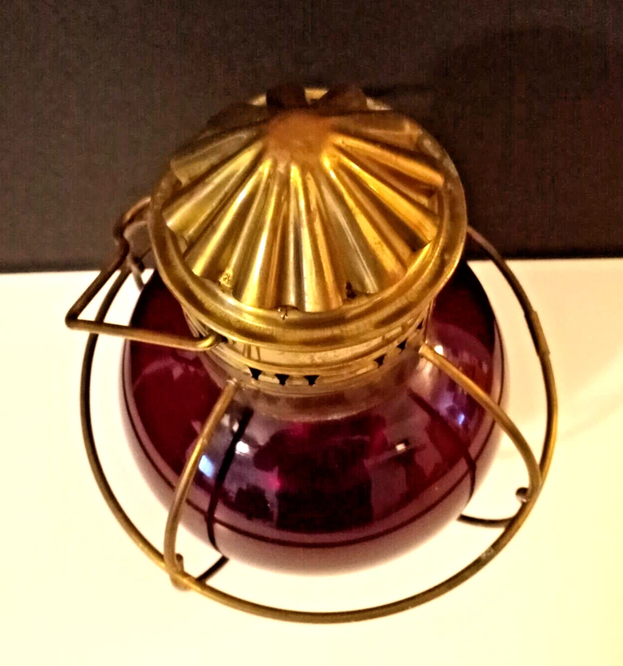 Antique Maritime Oil Lantern Ruby Red Glass Globe - Image 4 of 4