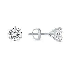 3 Ct Round Real 14K White Gold Created Diamond Earrings Studs Martini ScrewBack