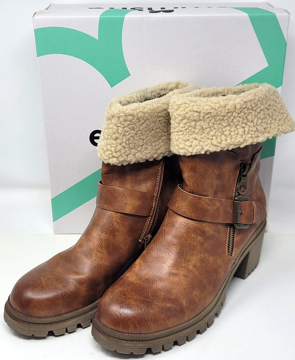 Emmshu Brown Crane Heeled Ankle Boots Womens Size 10 Zipper Buckle