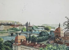Vintage realist watercolor painting cityscape