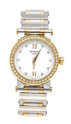 MOVADO Vizio Damenuhr Edelstahl 18k Gold Brillant Lünette 0,40ct Diamanten