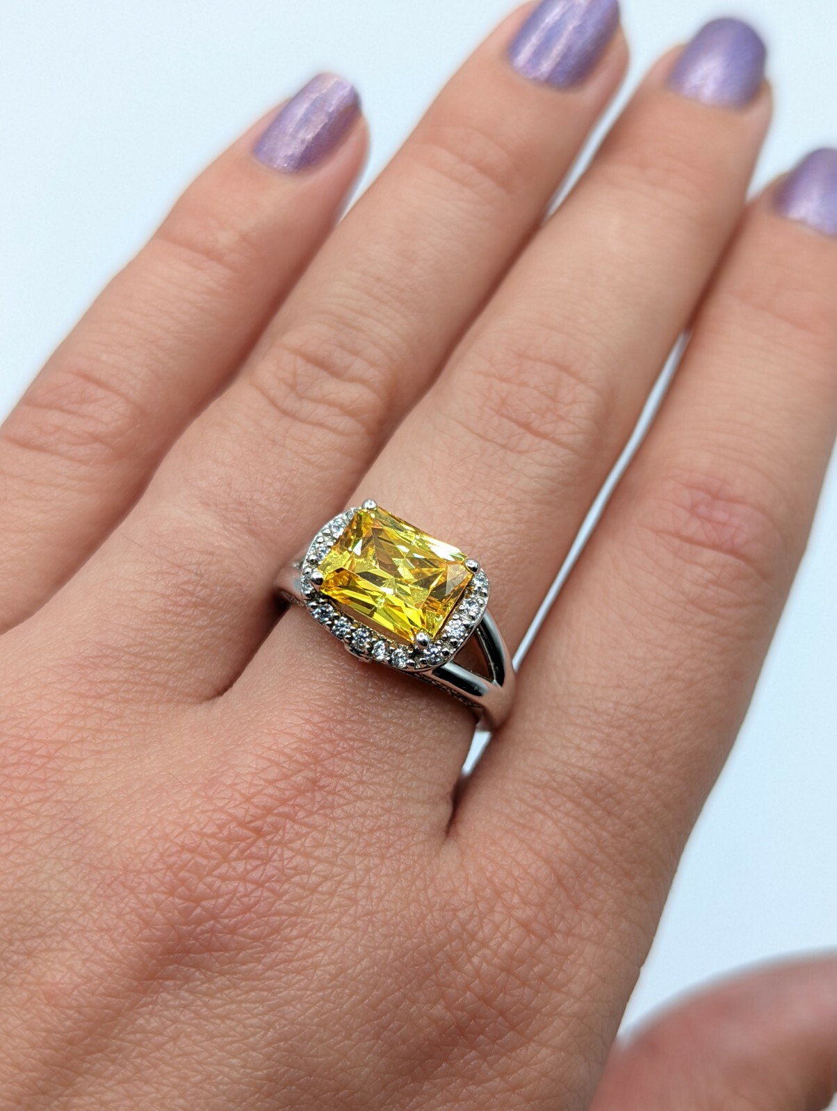 Sterling Silver 925 Yellow Rectangular Clear Acce… - image 2