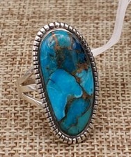 925 Sterling Silver Southwestern Native Turquoise Ring Oval Size 8 NWT 7.4g