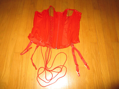 LEDAPOL CORSET BUSTIER RED LACE-UP ZIP WEAR FETISH POLYAMID WOMENS LARGE NEW