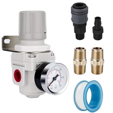 3/8" NPT Air Regulator for Compressed Air System, 150 Psi Steel-Protected Gauge