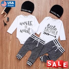Cute 3pcs Newborn Baby Boys Letter Print Romper Pants Hat Outfits Set
