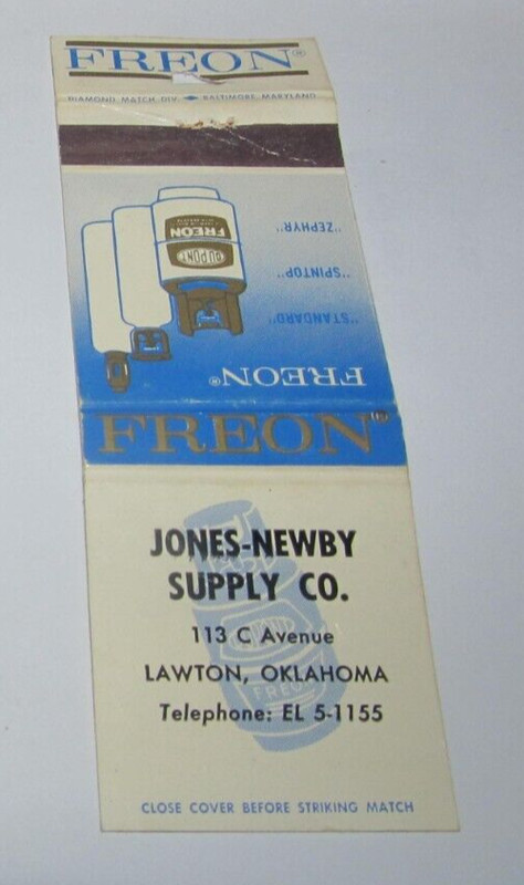 Matches Matchbook Cover Jones-Newby Supply Co. Lawton, Oklahoma OK Freon