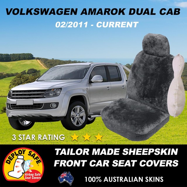 Tailored Sheepskin Car SEAT Covers Volkswagon Amarok Charcoal Airbag