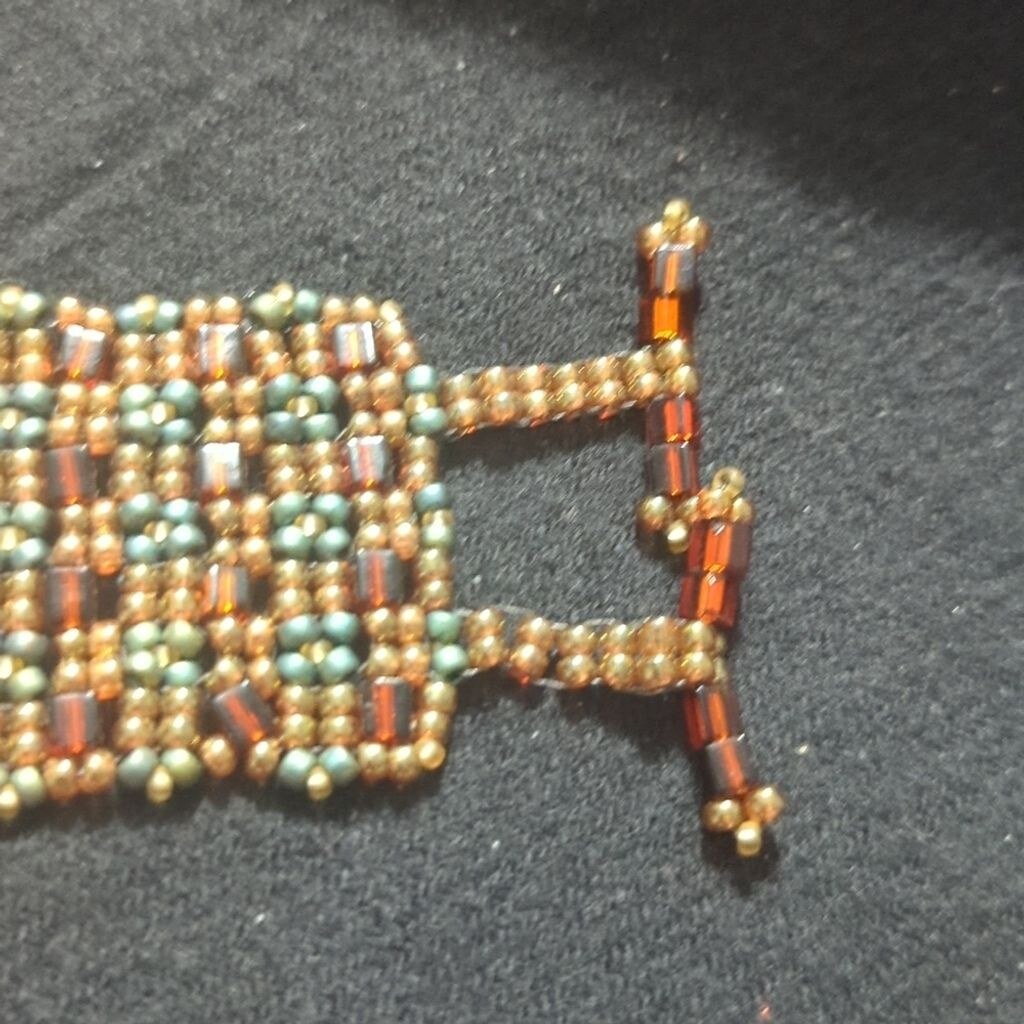 Green and Brown Beaded Geometric Statement Bracel… - image 3