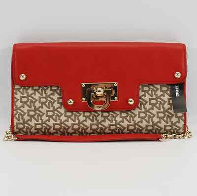 DKNY AUTHENTIC T&C HARDWARE CHINO RED LOGO SHOULDER BAG HANDBAG PURSE NWT