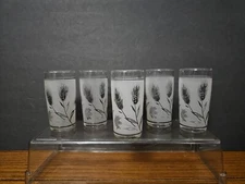 Vintage Libbey Frosted Juice Glasses Silver Wheat Mid Century 4" Set of 6