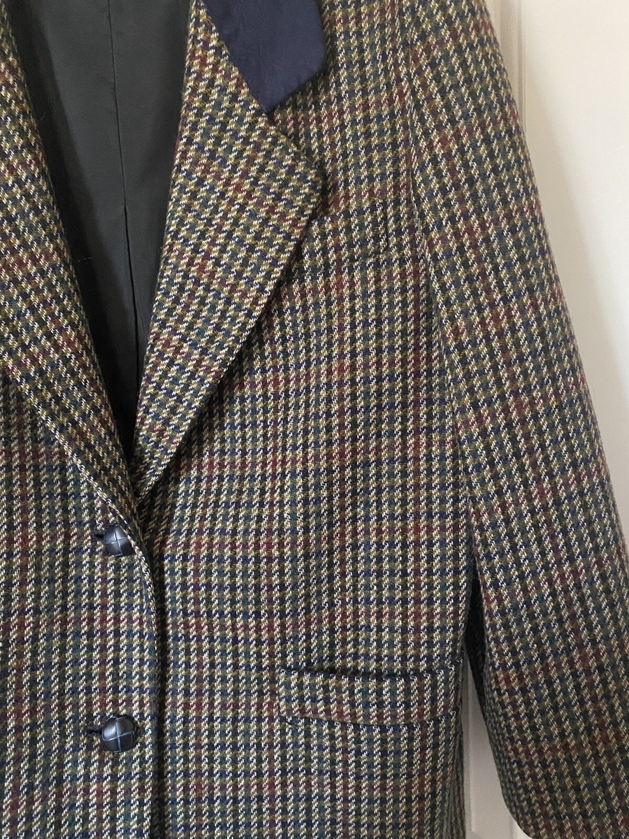 Vintage International Scene Wool Plaid Suede Collar Blazer Vintage International Scene Wool Plaid Suede Collar Blazer