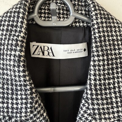 Blazer Zara Pied-de-poule Noir Et Blanc – Taille XS, Occasion Très Bon état !