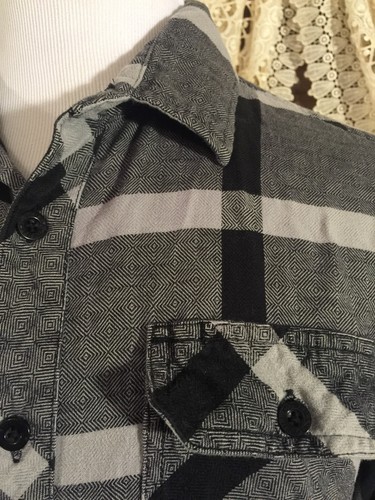 Mens O'NEILL M Medium Long Sleeve Black & Gray Panes Flip Cuff Flannel Shirt VGU - Picture 3 of 8