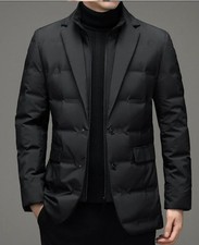 Nuevo Hombres Invierno Falso Dos Trajes Estilo Plumón Chaqueta Informal Cálido Abrigo Cuello Soporte