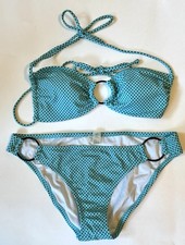 Victoria's Secret Women's Bikini Turquoise Black Polka Dot- Bottoms Med, Top- Sm