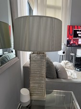 Large Cream/Gold Table Lamp textured base, drum shade GREAT CONDITION