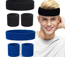 Sports Headband & Wristband Set, 6 Pieces Sweatband Set, Moisture Wicking Athlet