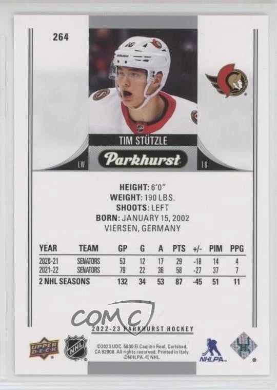 2022-23 Upper Deck Parkhurst Stars Gold Foil Tim Stutzle #264 - Image 2 of 2