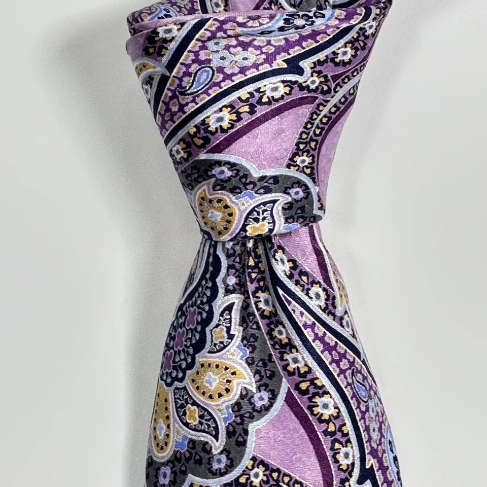 Nordstrom Men Tie 100% Silk Paisley Purple Gold Floral Handmade Necktie 3.2 x 60 - Image 2 of 4