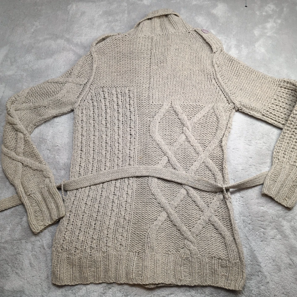 Diesel Chunky Fisherman Cable Knit Cardigan Shawl M Beige Wool Grandpa - Image 2 of 4
