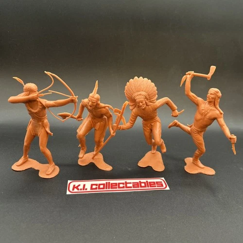 VINTAGE 1964 LOUIS MARX & CO. LOT of 4 INDIANS 6” Figures PLASTIC - VGC