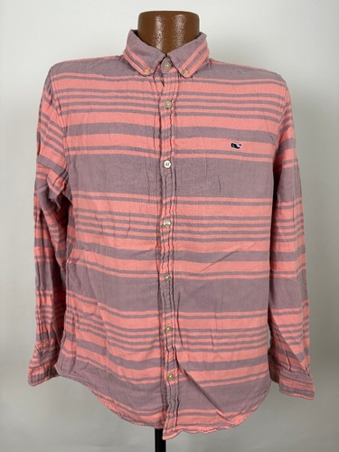 Vineyard Vines Hemd Herren M Slim Fit Wal Double-Cloth Button Down Baumwolle Pfirsich