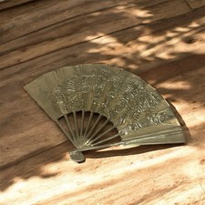 Vintage Enesco Brass Asian Fan Wall Decor Metalware with Dragon Detail