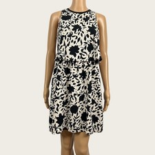 Ann Taylor LOFT Size 2 Floral Print Layered Sheath Dress Cream Black Career Work