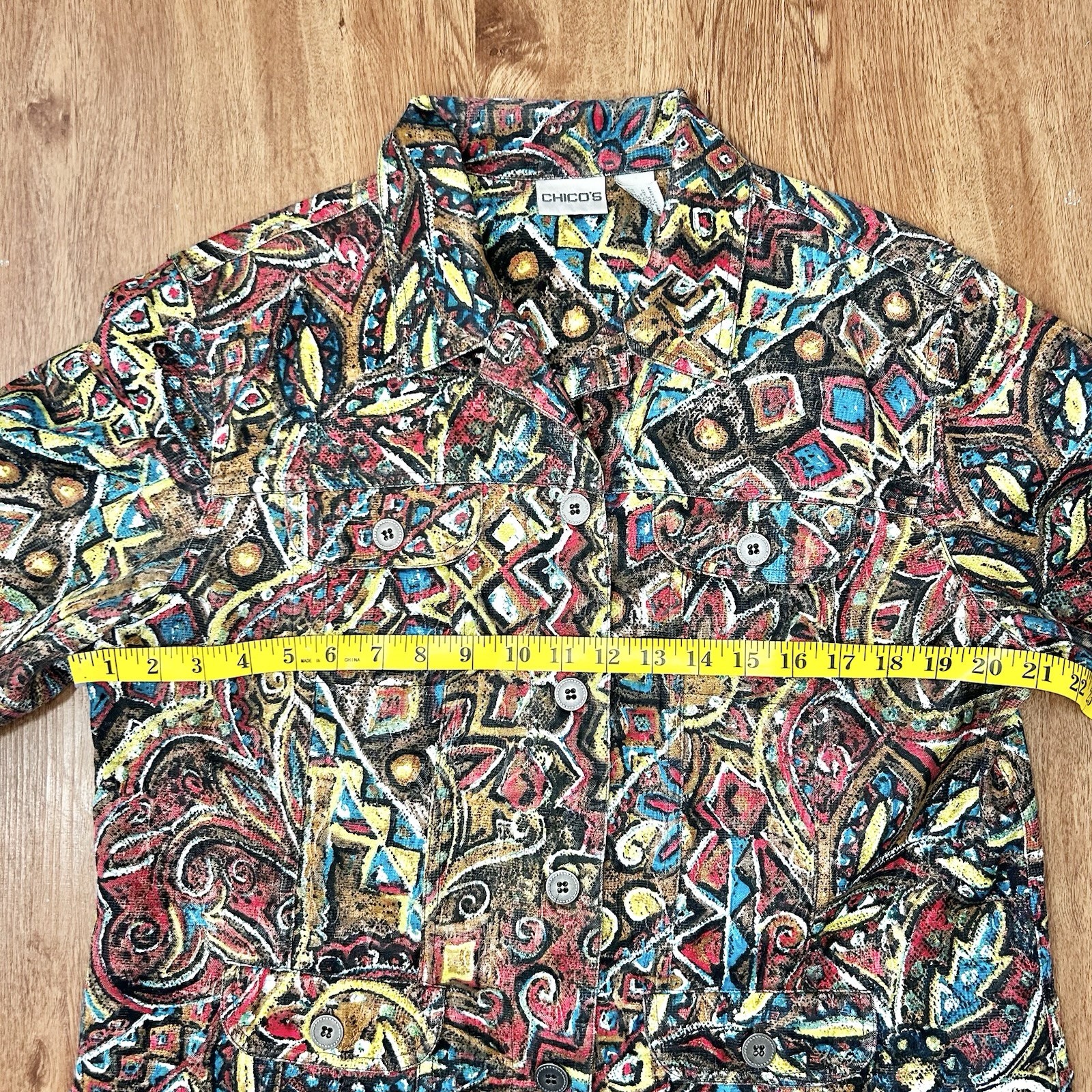 Chico's Collared Button Geometric Pattern Jacket … - image 11