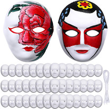 50-Pack DIY Full Face Paper Mache Masks White Plain Paintable Art Masks for Masq